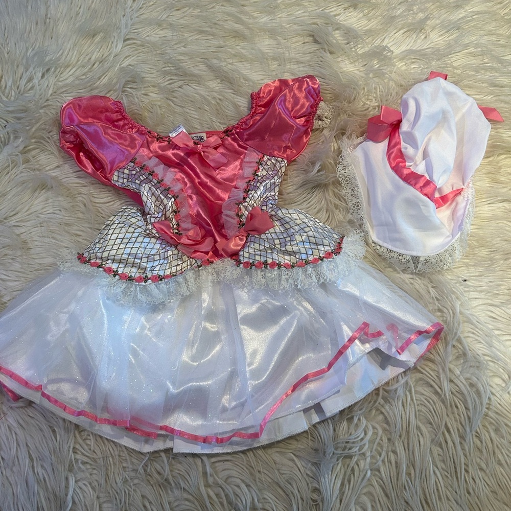 Girls' Pink and White Princess Costume Dress with Bonnet